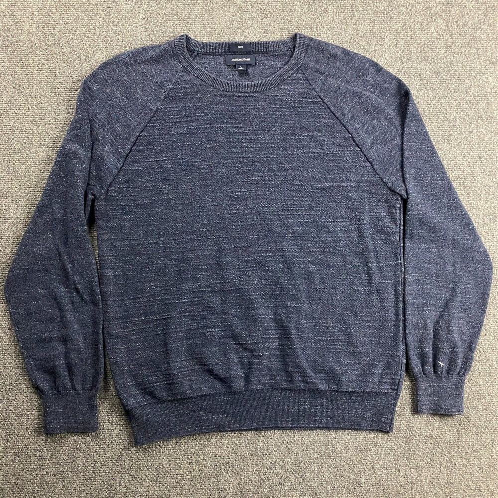 J Crew Sweater Men's Large Blue Slim Fit Crew Neck Pullover 100% Cotton Adults